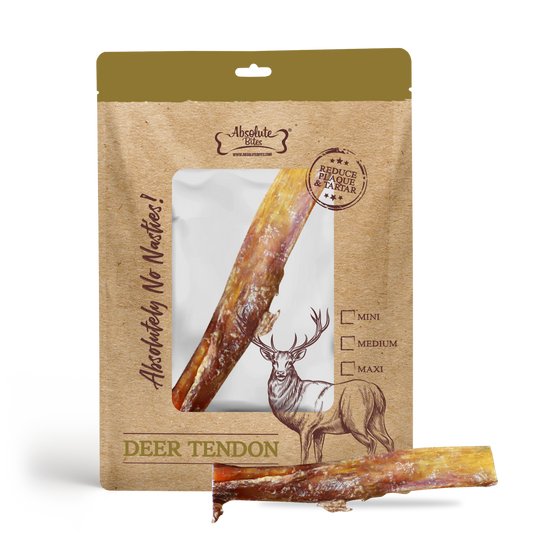 Absolute Bites Deer Tendon, high-protein, natural chew for dogs made from premium deer tendon.
