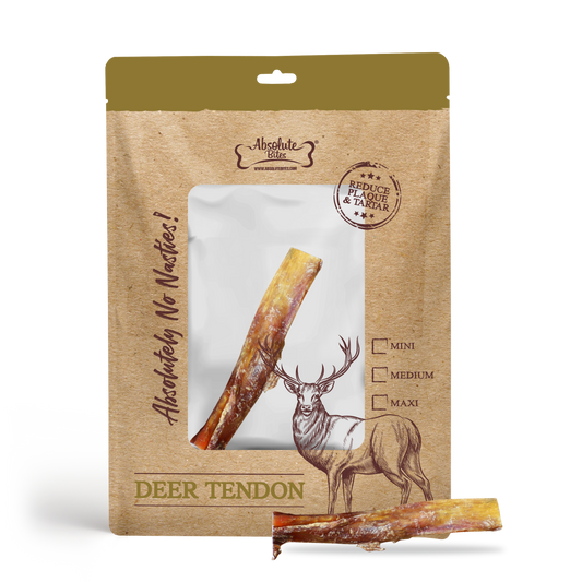 Absolute Bites Deer Tendon, high-protein, natural chew for dogs made from premium deer tendon.