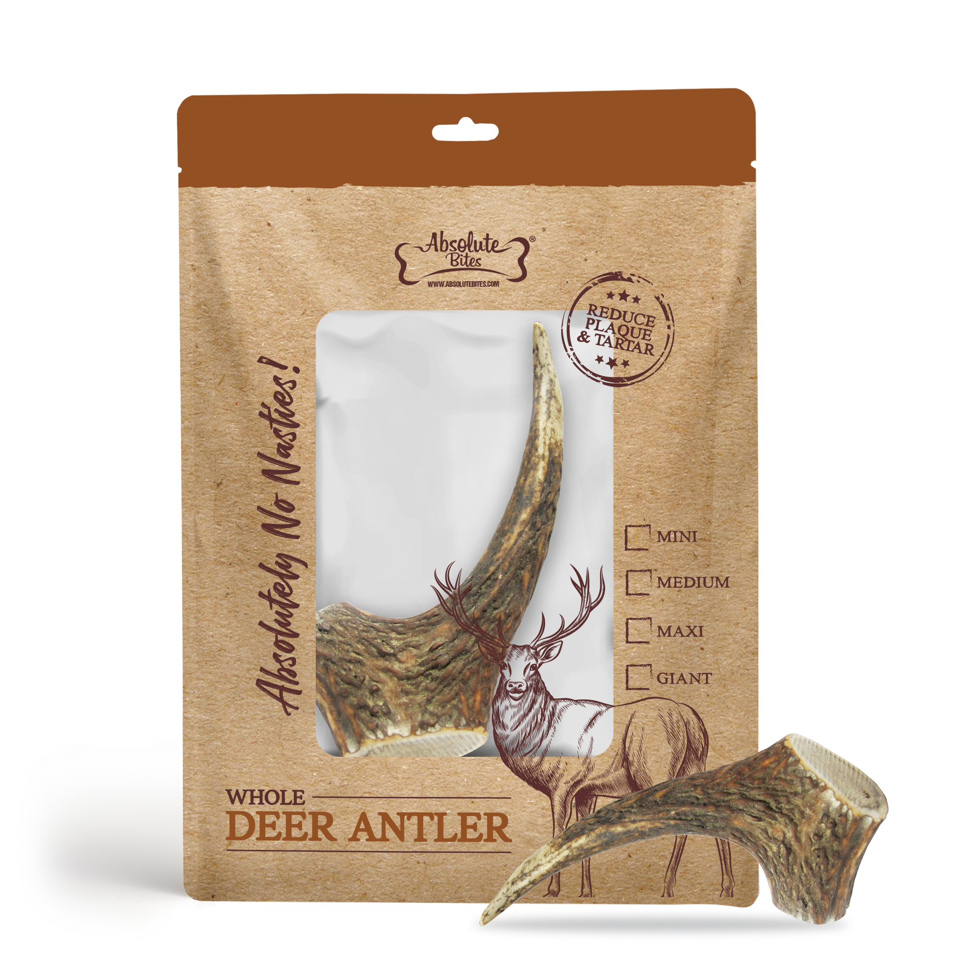 Absolute Bites Single Ingredient Dog Chew - Whole Deer Antler (Giant) | Dental Care