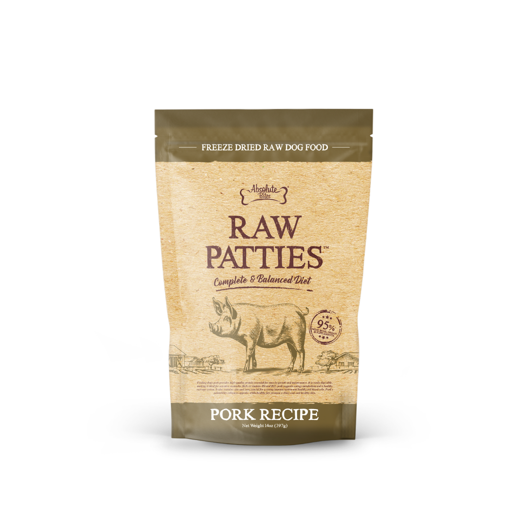 Absolute Bites Freeze Dried Raw Patties Dog Food - Pork Recipe