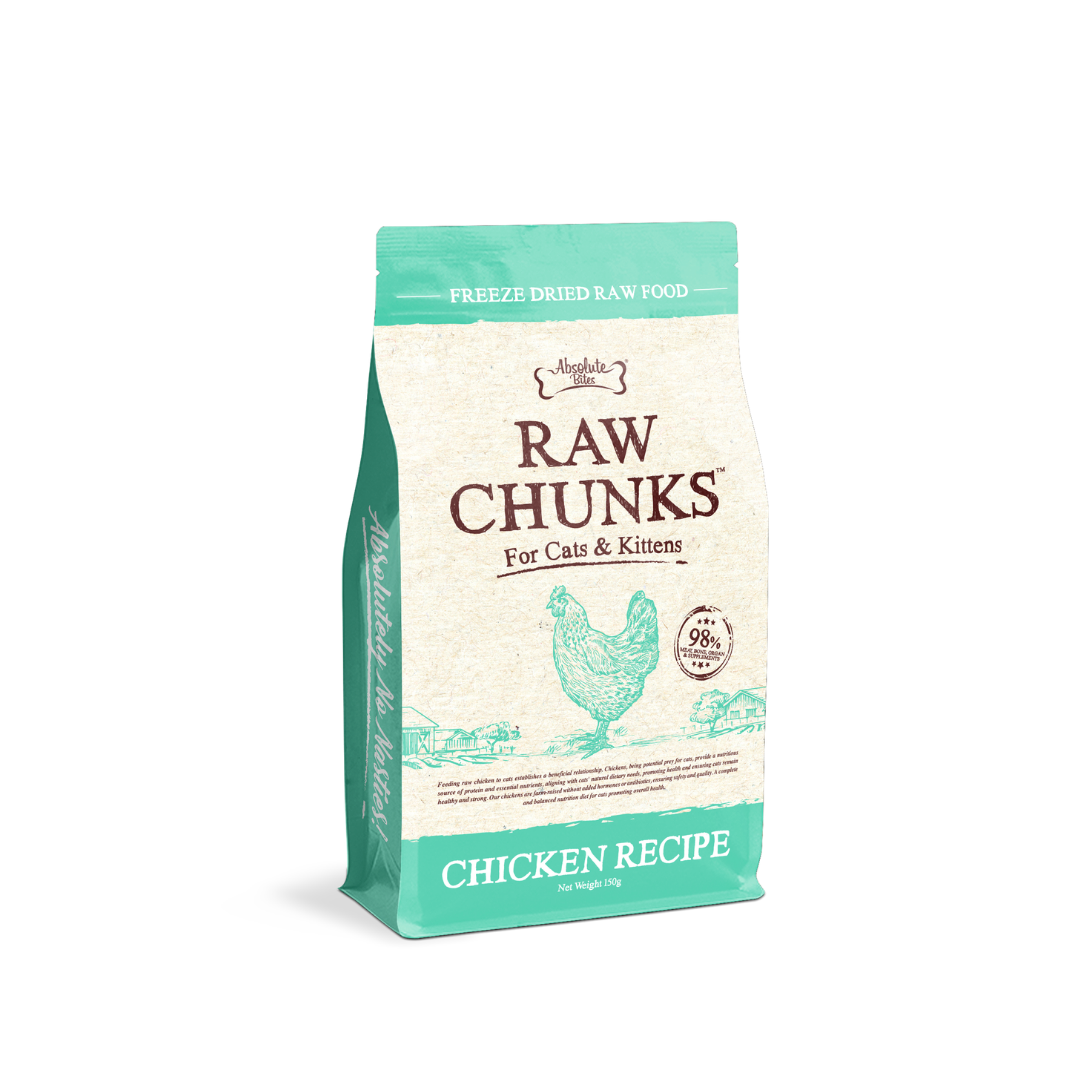 Absolute Bites Raw Chunks Freeze Dried Raw Food for Cats & Kittens | Chicken Recipe