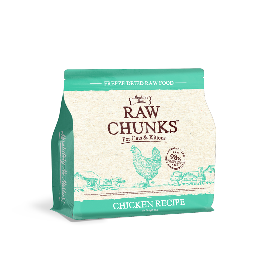 Absolute Bites Raw Chunks Freeze Dried Raw Food for Cats & Kittens | Chicken Recipe
