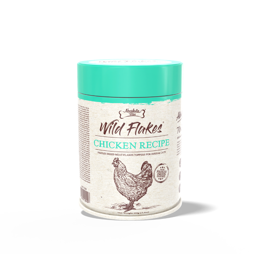 Absolute Bites Freeze Dried Wild Flakes Meat Flakes Toppers - Chicken With Goat Milk