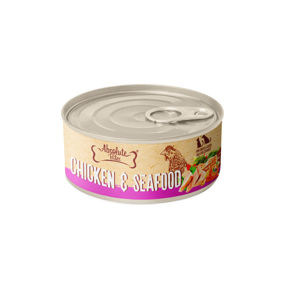 Absolute Bites Wet Canned Food - Chicken Shreds With Seafood