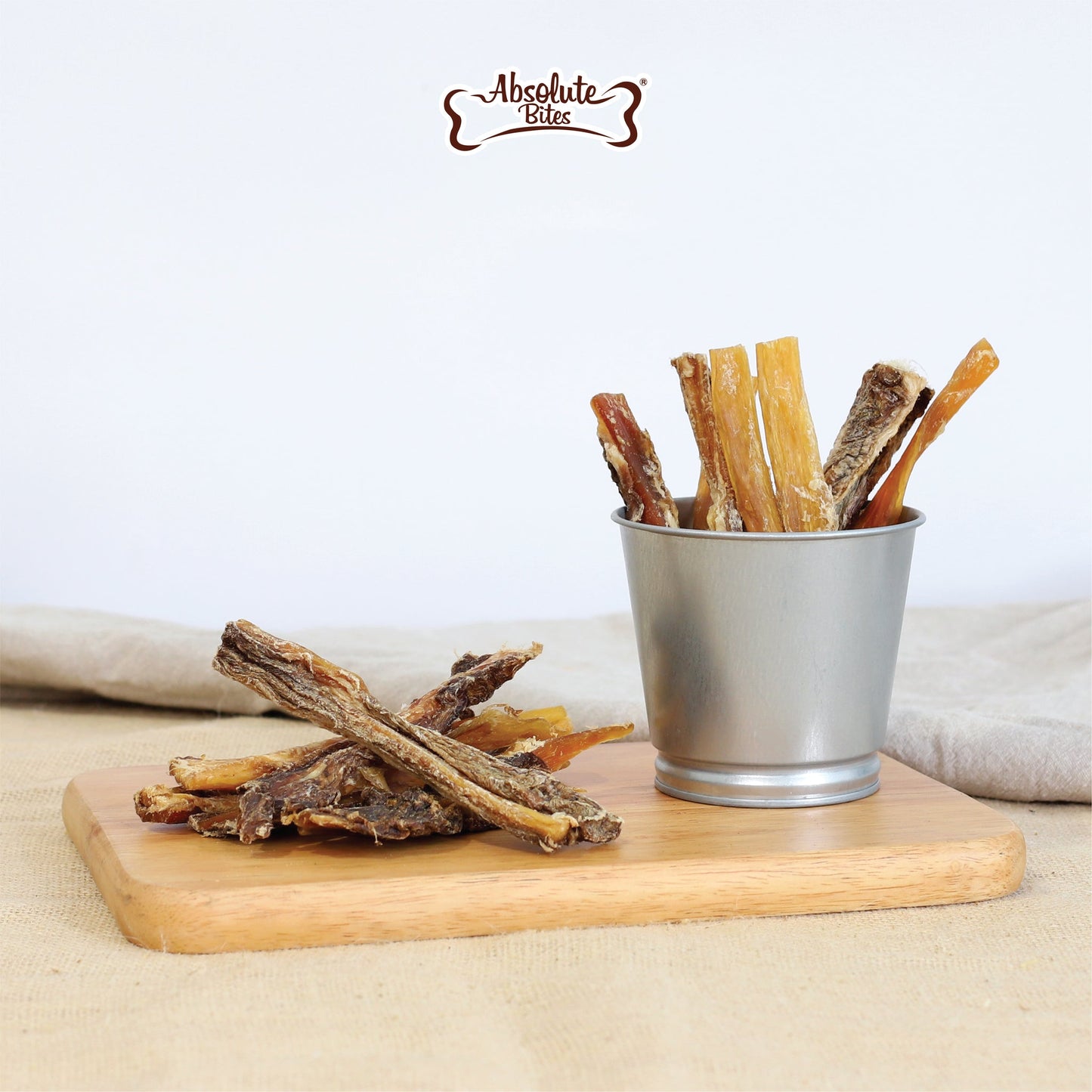 Absolute Bites Air Dried Wild Deer Sinew (150g), high-protein, natural dog treats made from premium wild deer.