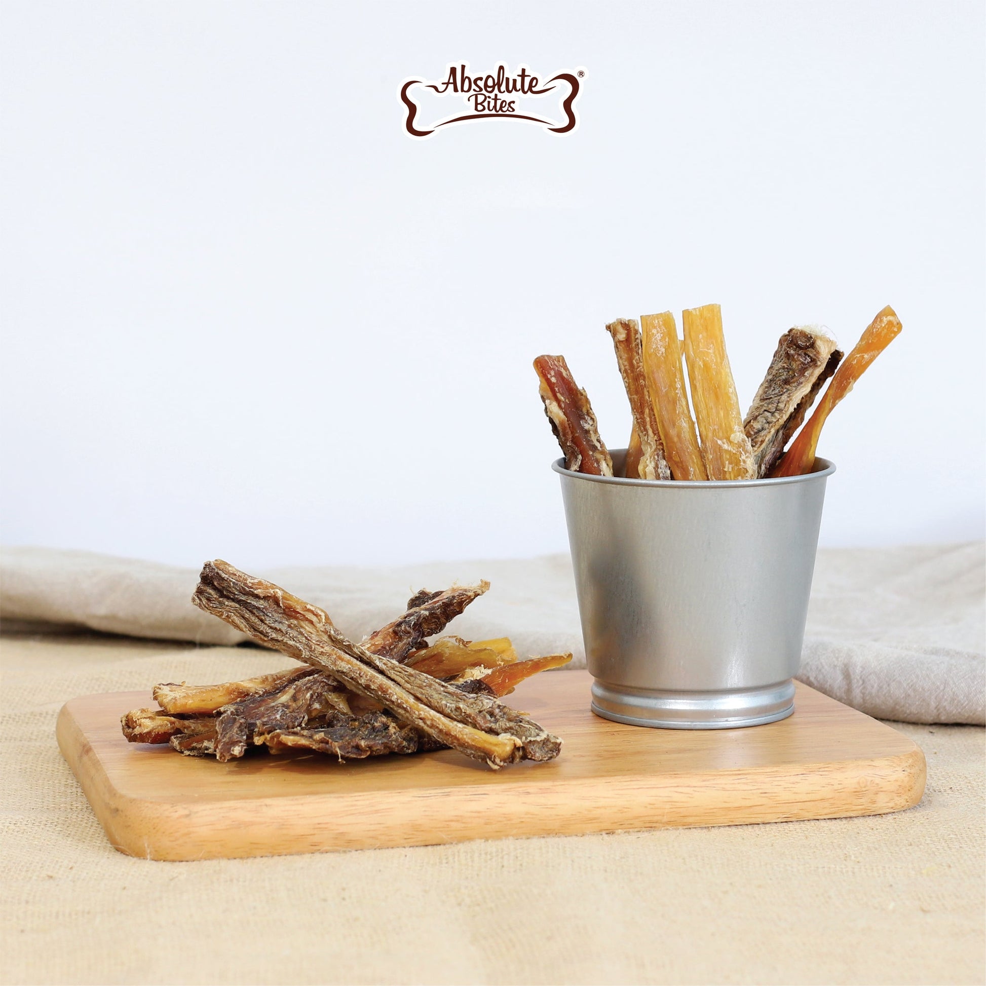 Absolute Bites Air Dried Wild Deer Sinew (150g), high-protein, natural dog treats made from premium wild deer.
