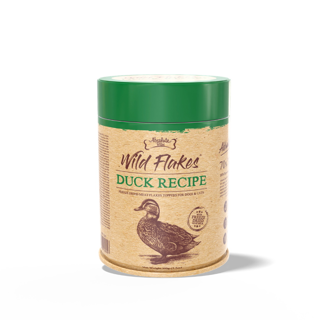 Absolute Bites Freeze Dried Wild Flakes Meat Flakes Toppers - Duck With Goat Milk