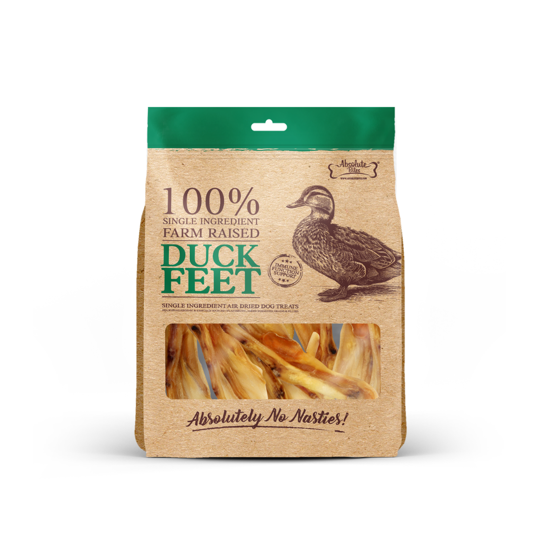 Absolute Bites Single Ingredient Air Dried Treats for Dogs - Farm Raised Duck Feet