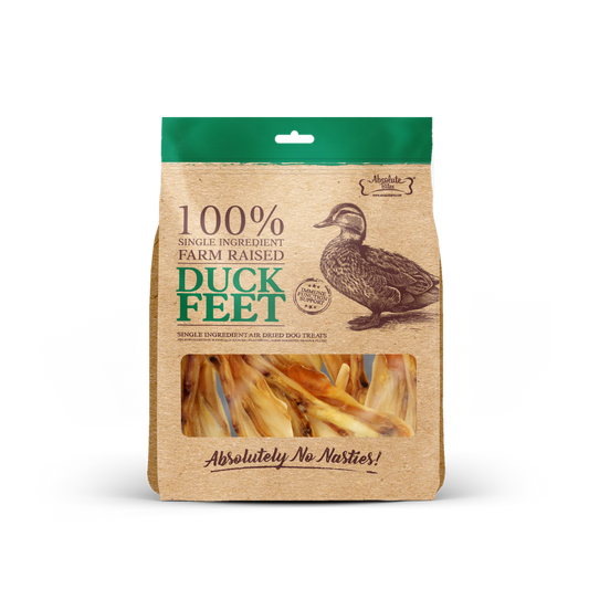 Absolute Bites Single Ingredient Air Dried Treats for Dogs - Farm Raised Duck Feet (16pcs)