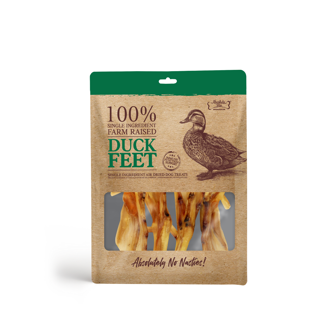 Absolute Bites Single Ingredient Air Dried Treats for Dogs - Farm Raised Duck Feet