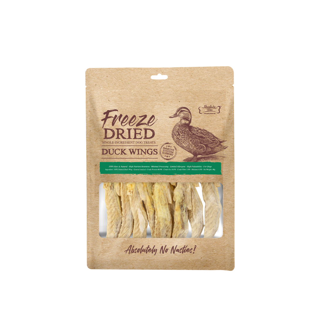 Absolute Bites Single Ingredient Freeze Dried Raw Treats for Dogs - Duck Wings
