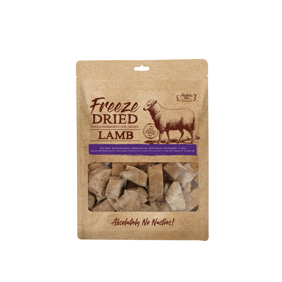 Absolute Bites Single Ingredient Freeze Dried Raw Treats for Dogs - Lamb