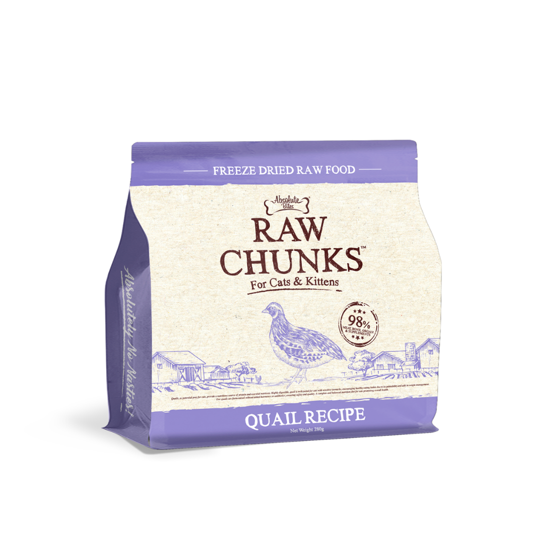 Absolute Bites Raw Chunks Freeze Dried Raw Food for Cats & Kittens | Quail Recipe