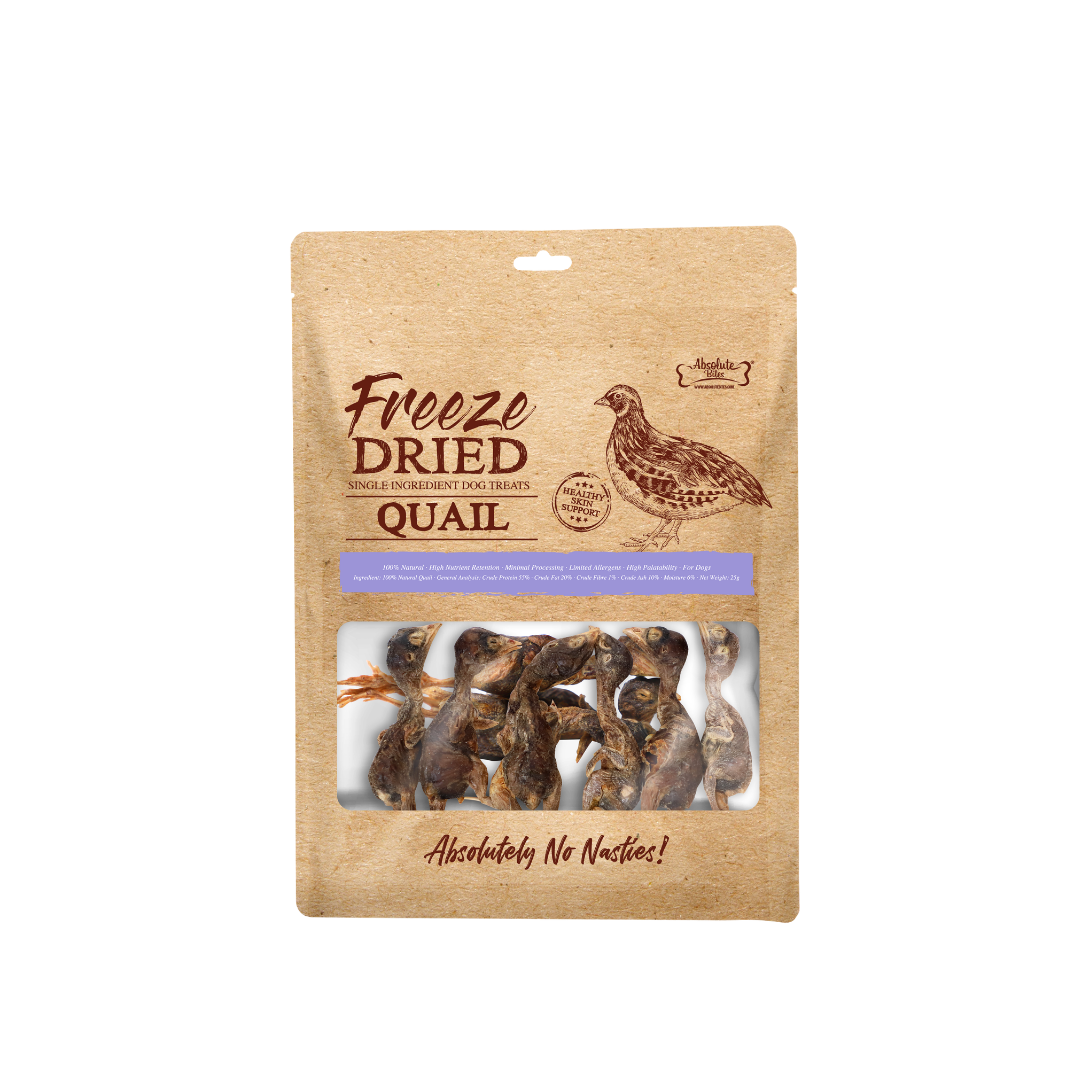 Absolute Bites Single Ingredient Freeze Dried Dog Treats - Quail
