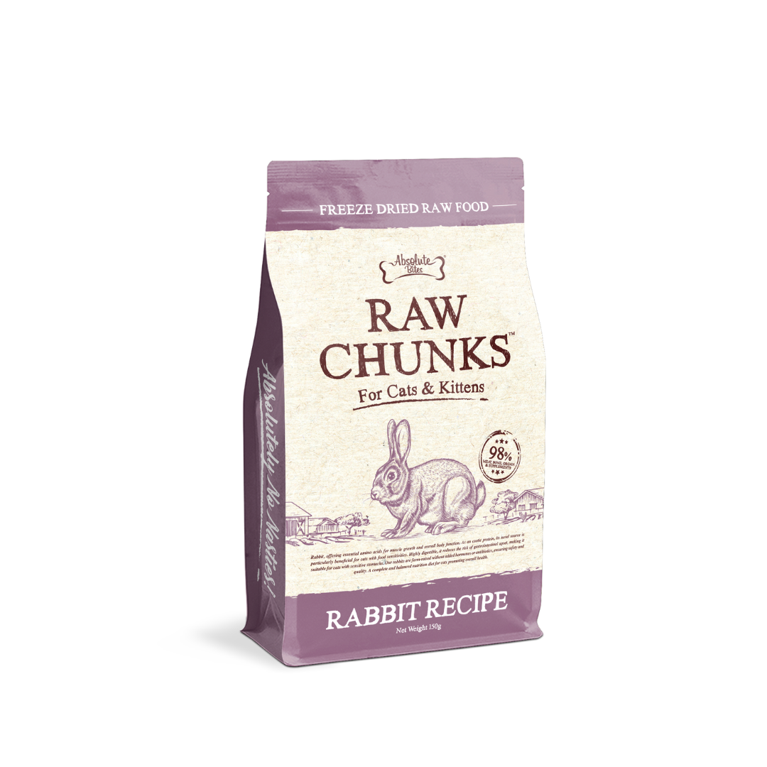 Absolute Bites Raw Chunks Freeze Dried Raw Food for Cats & Kittens | Rabbit Recipe