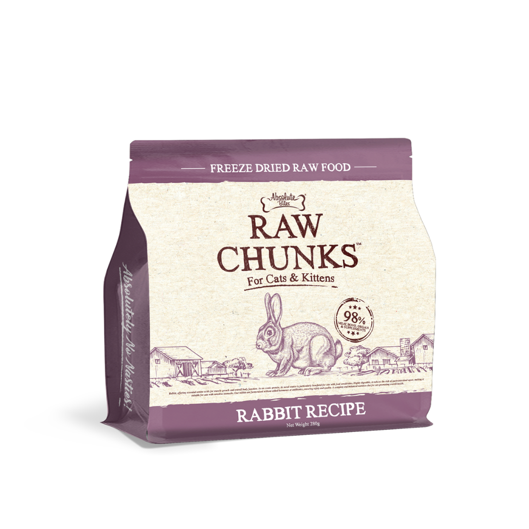 Absolute Bites Raw Chunks Freeze Dried Raw Food for Cats & Kittens | Rabbit Recipe