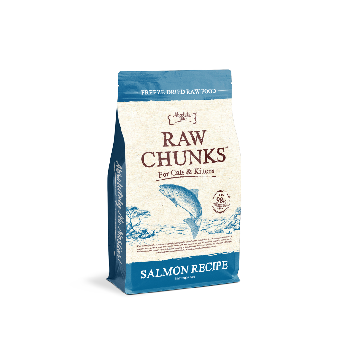 Absolute Bites Raw Chunks Freeze Dried Raw Food for Cats & Kittens | Salmon Recipe
