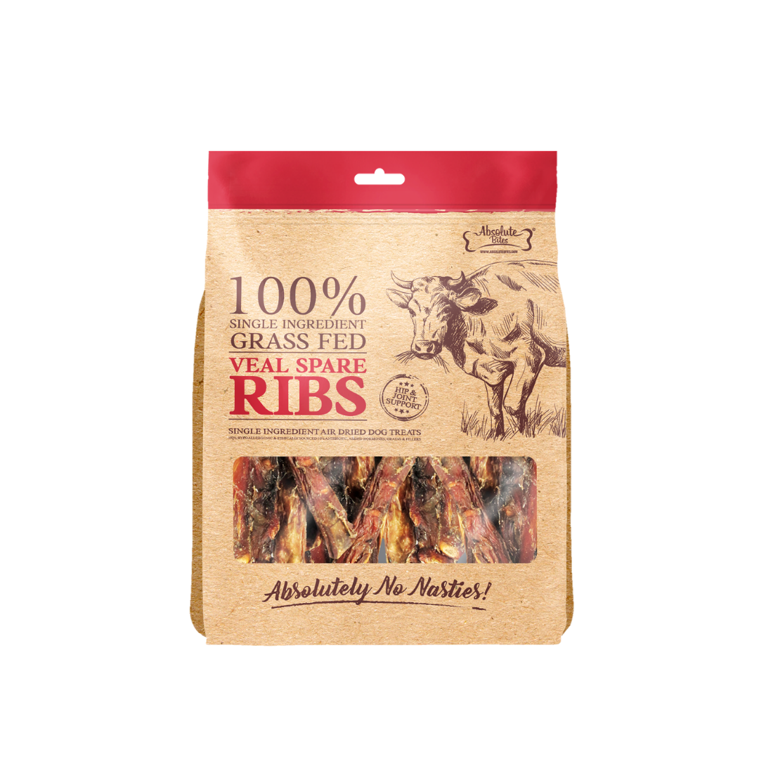 Absolute Bites Single Ingredient Air Dried Treats for Dogs - Veal Spare Ribs